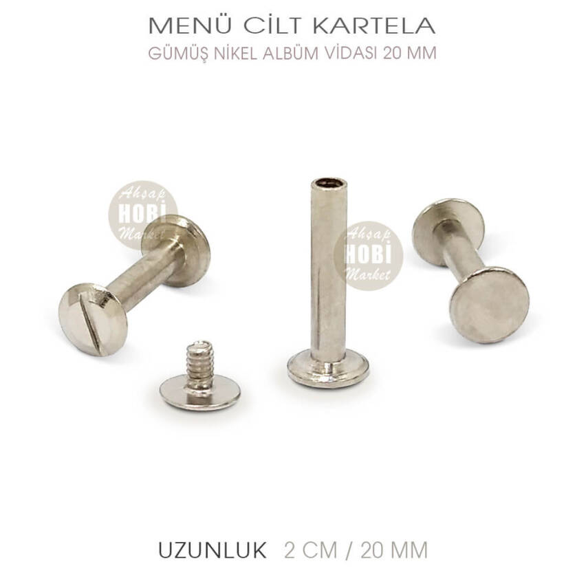 Menü Cilt Kartela Albüm Vidası (20 mm) Parlak Gümüş - 1