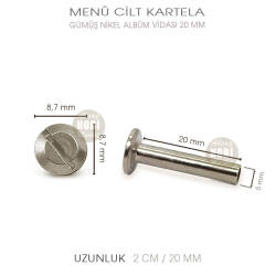 Menü Cilt Kartela Albüm Vidası (20 mm) Parlak Gümüş - Tual Hobi Sanat (1)