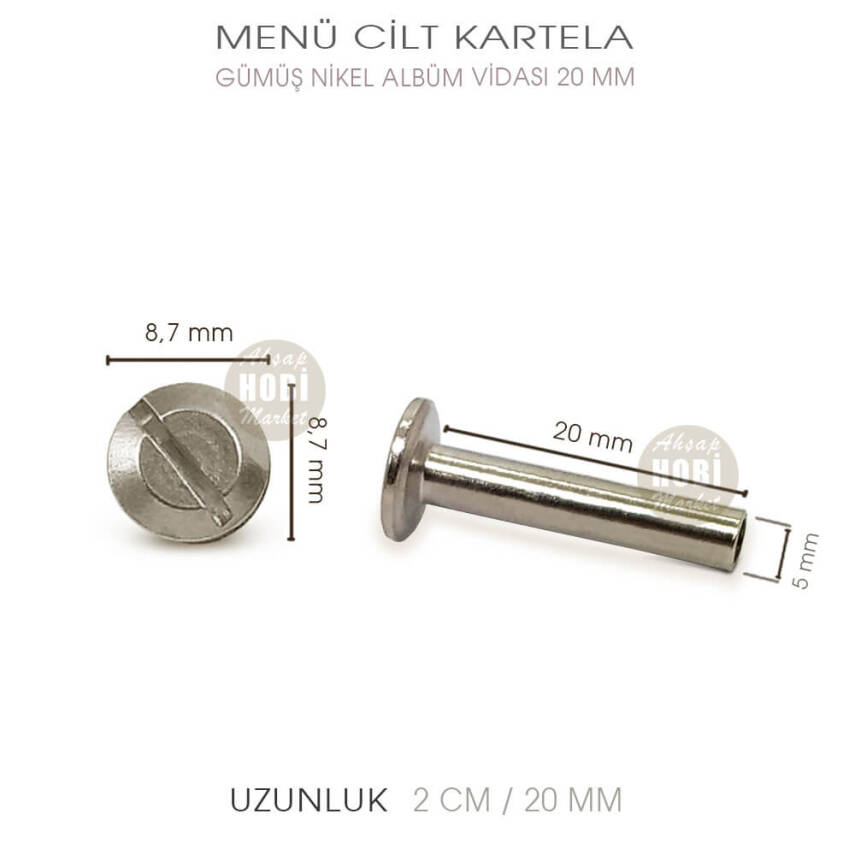 Menü Cilt Kartela Albüm Vidası (20 mm) Parlak Gümüş - 2
