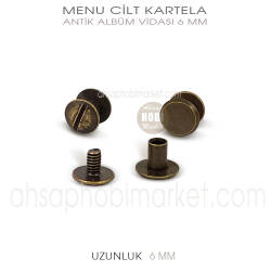 Menü Cilt Kartela Albüm Vidası (6 mm) Antik Altın - Tual Hobi Sanat