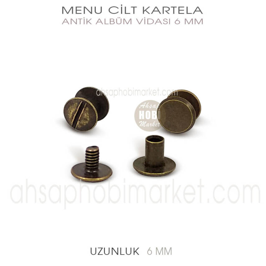 Menü Cilt Kartela Albüm Vidası (6 mm) Antik Altın - 1