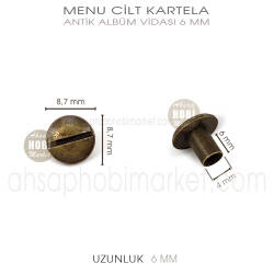 Menü Cilt Kartela Albüm Vidası (6 mm) Antik Altın - Tual Hobi Sanat (1)