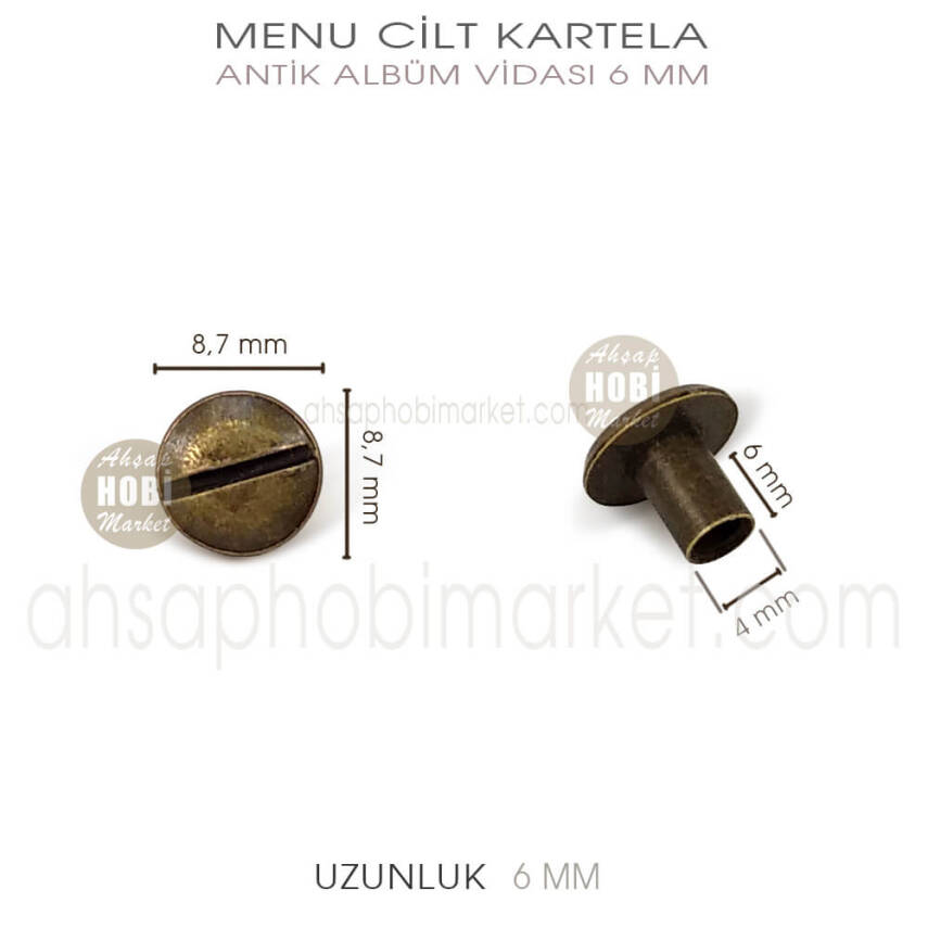 Menü Cilt Kartela Albüm Vidası (6 mm) Antik Altın - 2