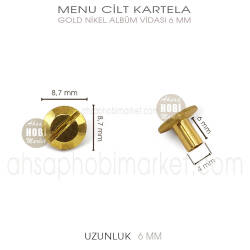 Menü Cilt Kartela Albüm Vidası (6 mm) Parlak Gold - Tual Hobi Sanat (1)