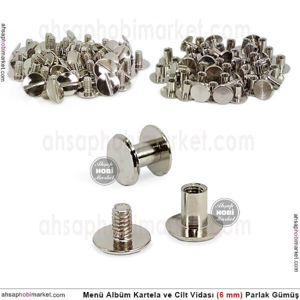 Menü Cilt Kartela Albüm Vidası (6 mm) Parlak Gümüş - 1