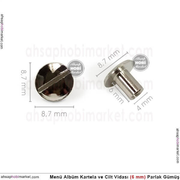 Menü Cilt Kartela Albüm Vidası (6 mm) Parlak Gümüş - 2