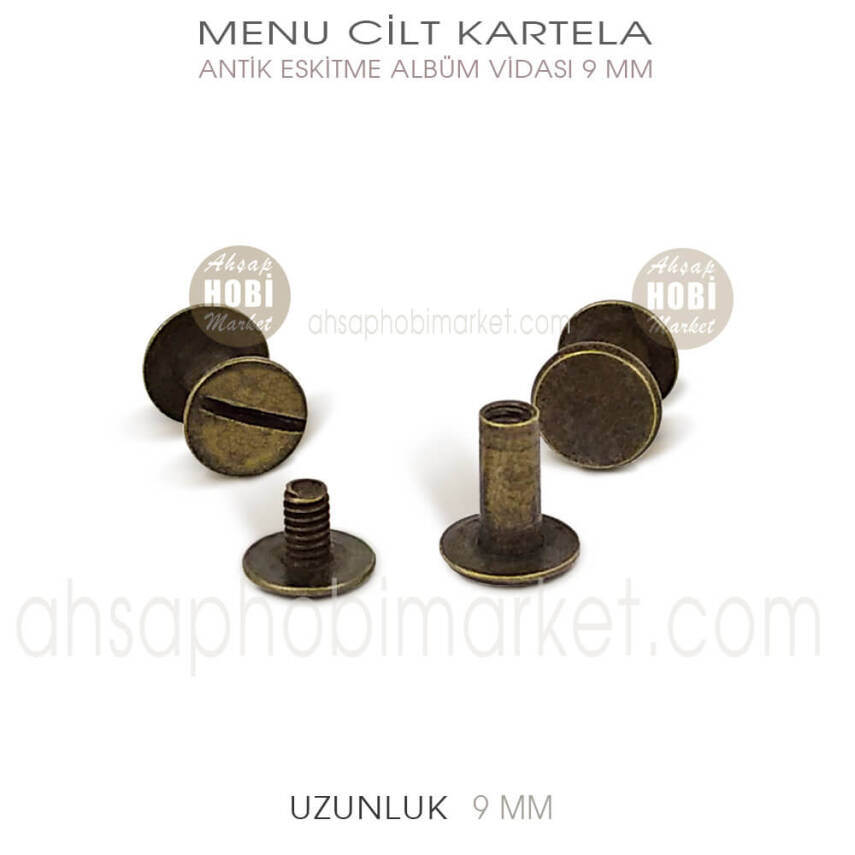 Menü Cilt Kartela Albüm Vidası (9 mm) Antik Altın - 1