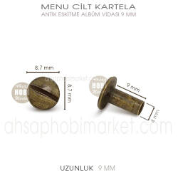 Menü Cilt Kartela Albüm Vidası (9 mm) Antik Altın - Tual Hobi Sanat (1)