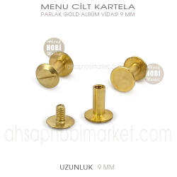 Menü Cilt Kartela Albüm Vidası (9 mm) Parlak Gold - Tual Hobi Sanat