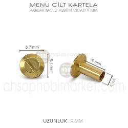 Menü Cilt Kartela Albüm Vidası (9 mm) Parlak Gold - Tual Hobi Sanat (1)