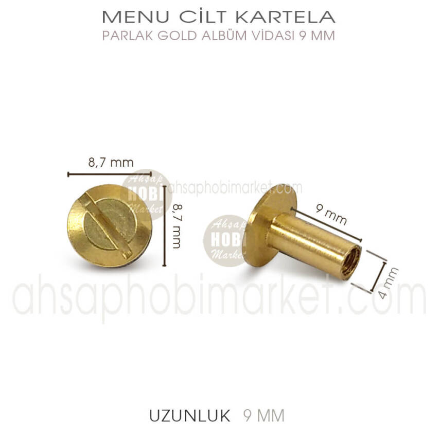 Menü Cilt Kartela Albüm Vidası (9 mm) Parlak Gold - 2