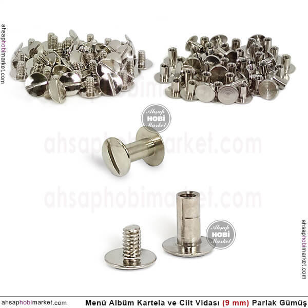 Menü Cilt Kartela Albüm Vidası (9 mm) Parlak Gümüş - 1