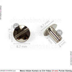 Menü Cilt Kartela Albüm Vidası (9 mm) Parlak Gümüş - Tual Hobi Sanat (1)