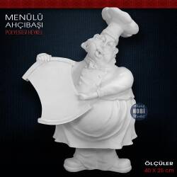 Menülü Ahçıbaşı Heykeli (40x25 cm) Ham Polyester - Tual Hobi Sanat