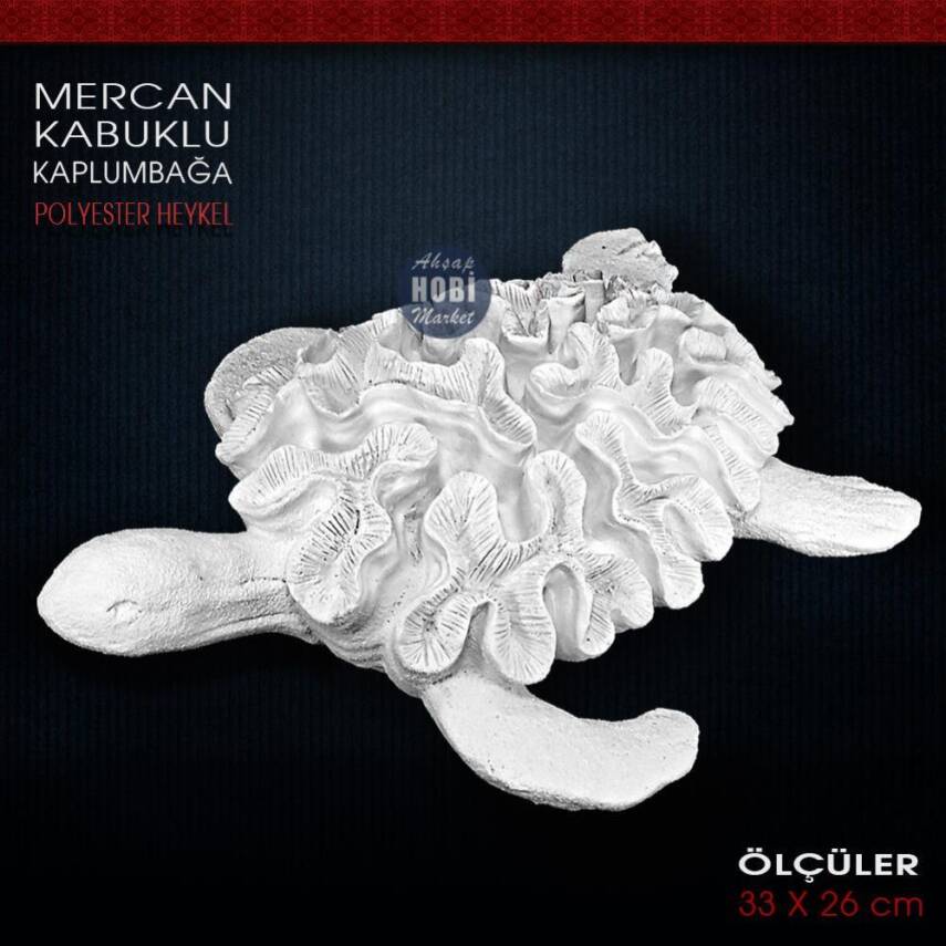 Mercan Kabuklu Kaplumbağa Heykeli (33x26 cm) Ham Polyester - 1