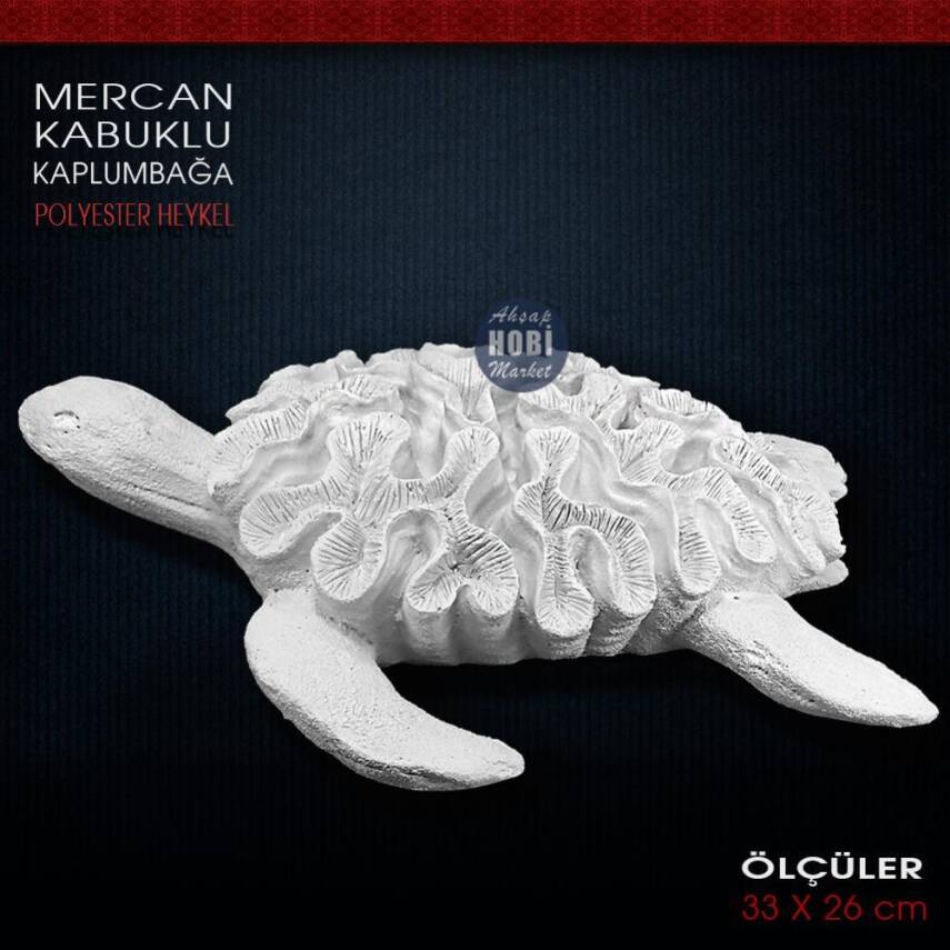 Mercan Kabuklu Kaplumbağa Heykeli (33x26 cm) Ham Polyester - 2