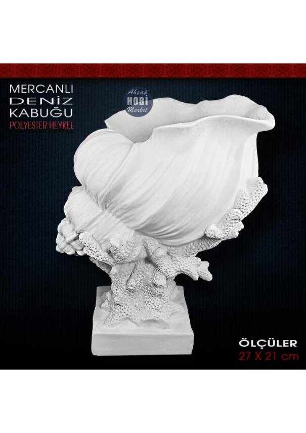 Mercanlı Deniz Kabuğu Biblo Vazo (27x21 cm) Ham Polyester - 1