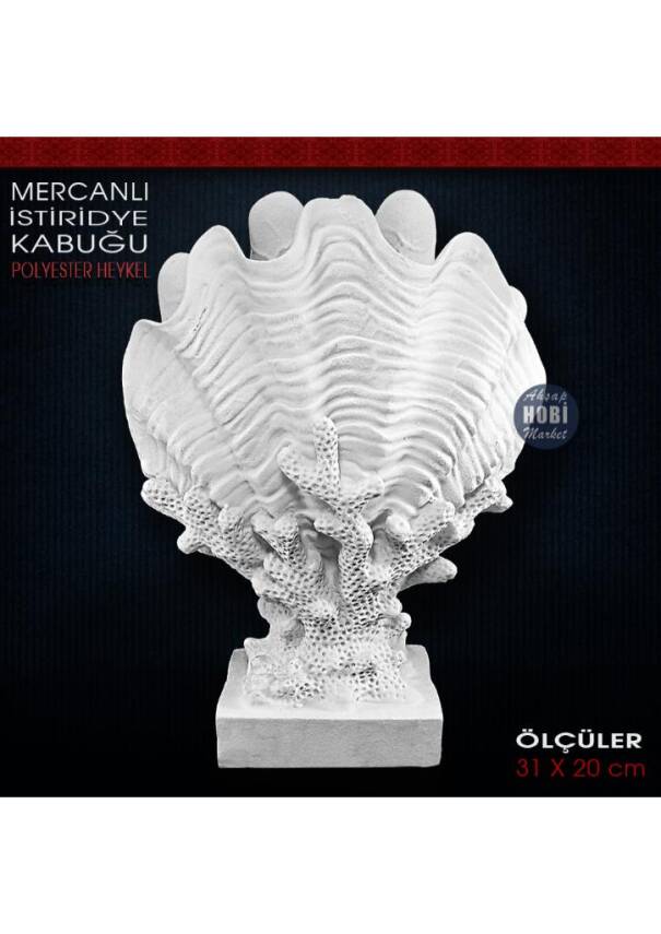 Mercanlı İstiridye Kabuğu Vazo Biblo (31x20 cm) Ham Polyester - 1