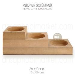 Merdiven Görünümlü Tealight Mumluk (15x6 cm) Ham Ahşap - Tual Hobi Craft İst