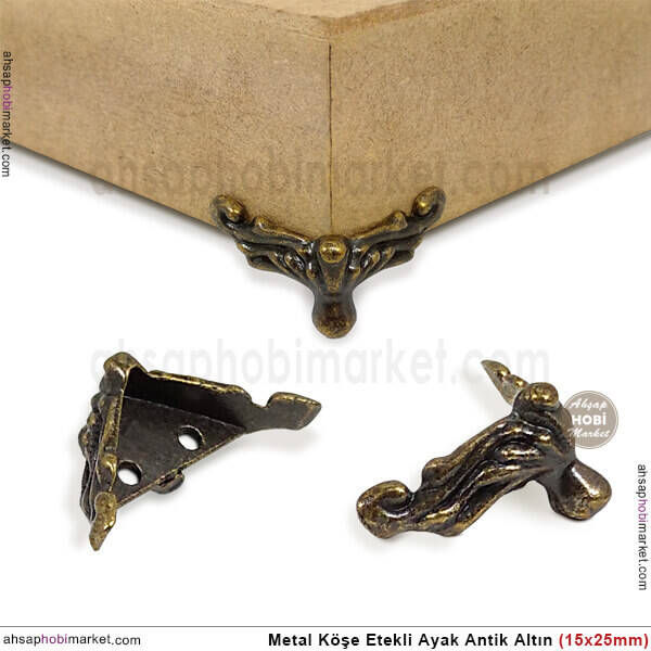 Metal Köşe Etekli Ayak Antik Altın (1,5x2,5 cm) Vida Hediyeli - 1
