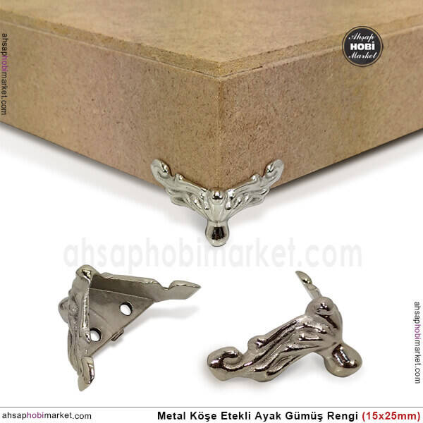 Metal Köşe Etekli Ayak Gümüş Rengi (1,5x2,5 cm) Vida Hediyeli - 1