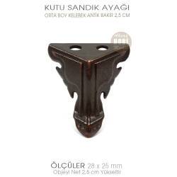 Metal Kutu Ayağı Kelebek Model Orta Boy (28x25 mm) Antik Bakır - Tual Hobi Sanat