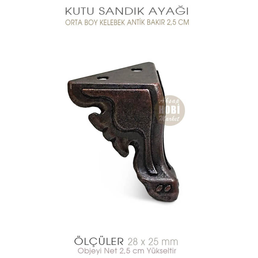 Metal Kutu Ayağı Kelebek Model Orta Boy (28x25 mm) Antik Bakır - 2