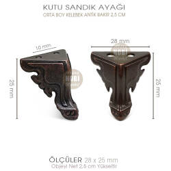 Metal Kutu Ayağı Kelebek Model Orta Boy (28x25 mm) Antik Bakır - 3