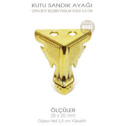 Metal Kutu Ayağı Kelebek Model Orta Boy (28x25 mm) Parlak Gold - Tual Hobi Sanat