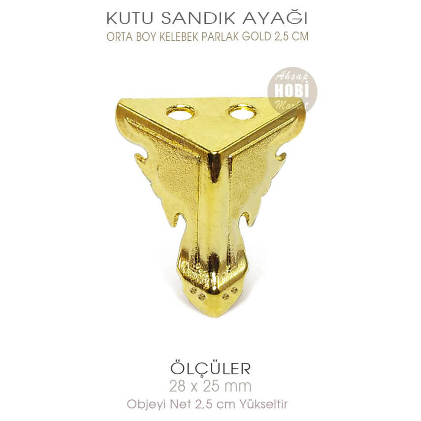 Metal Kutu Ayağı Kelebek Model Orta Boy (28x25 mm) Parlak Gold - 1