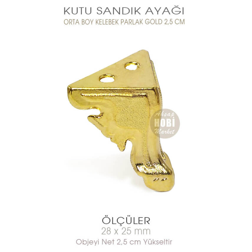 Metal Kutu Ayağı Kelebek Model Orta Boy (28x25 mm) Parlak Gold - 2