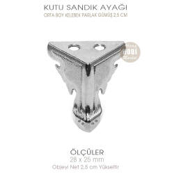 Metal Kutu Ayağı Kelebek Model Orta Boy (28x25 mm) Parlak Gümüş - Tual Hobi Sanat