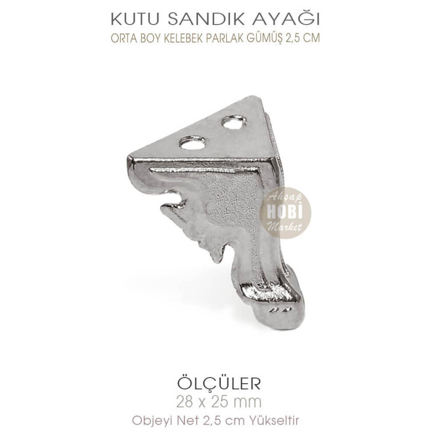 Metal Kutu Ayağı Kelebek Model Orta Boy (28x25 mm) Parlak Gümüş - 2