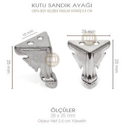 Metal Kutu Ayağı Kelebek Model Orta Boy (28x25 mm) Parlak Gümüş - 3