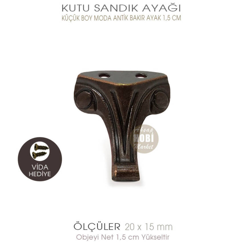 Metal Kutu Ayağı Moda Model Küçük (20x15 mm) Antik Bakır - 1
