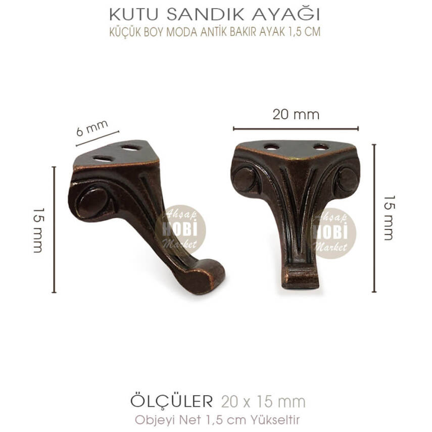 Metal Kutu Ayağı Moda Model Küçük (20x15 mm) Antik Bakır - 3