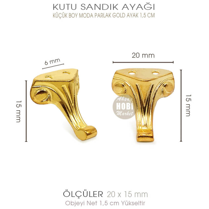 Metal Kutu Ayağı Moda Model Küçük (20x15 mm) Parlak Gold - 3