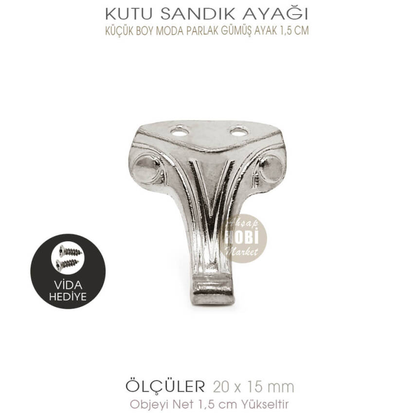 Metal Kutu Ayağı Moda Model Küçük (20x15 mm) Parlak Gümüş - 1