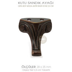 Metal Kutu Ayağı Moda Model Orta Boy (28x25 mm) Antik Bakır - Tual Hobi Sanat