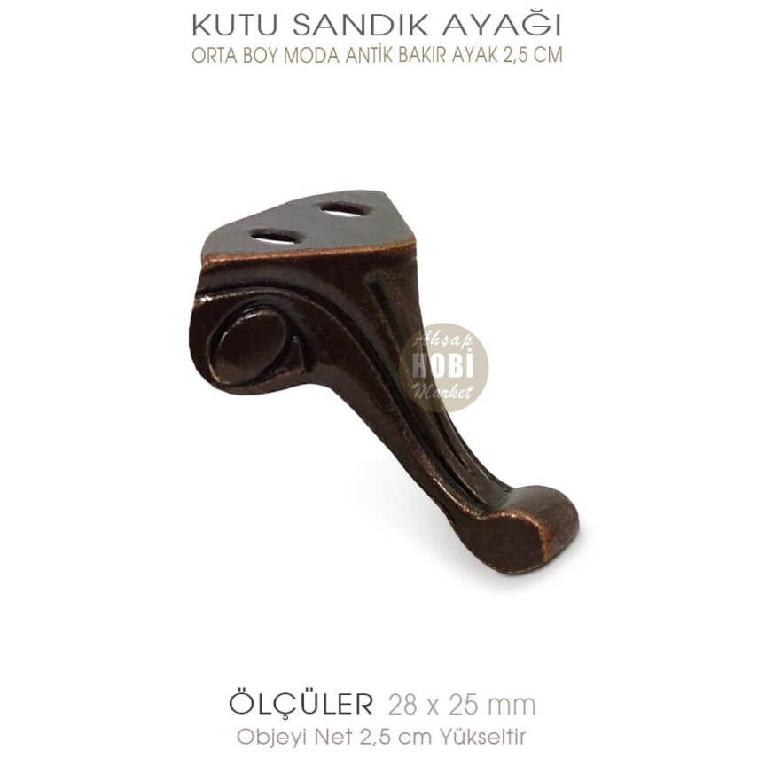 Metal Kutu Ayağı Moda Model Orta Boy (28x25 mm) Antik Bakır - 2