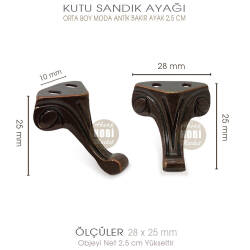 Metal Kutu Ayağı Moda Model Orta Boy (28x25 mm) Antik Bakır - 3