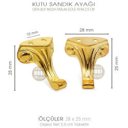 Metal Kutu Ayağı Moda Model Orta Boy (28x25 mm) Parlak Gold - 3