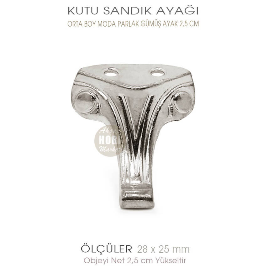 Metal Kutu Ayağı Moda Model Orta Boy (28x25 mm) Parlak Gümüş - 1