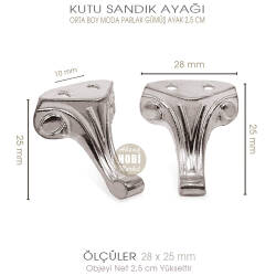 Metal Kutu Ayağı Moda Model Orta Boy (28x25 mm) Parlak Gümüş - 3