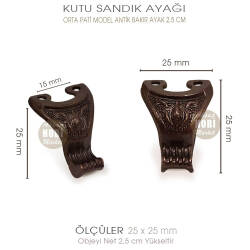 Metal Kutu Ayağı Pati Model (25x25 mm) Antik Bakır - Tual Hobi Sanat (1)