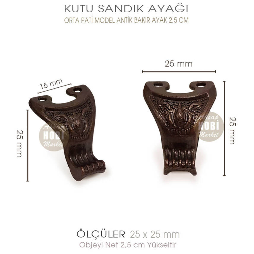 Metal Kutu Ayağı Pati Model (25x25 mm) Antik Bakır - 2