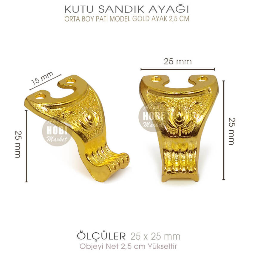 Metal Kutu Ayağı Pati Model (25x25 mm) Parlak Gold - 2