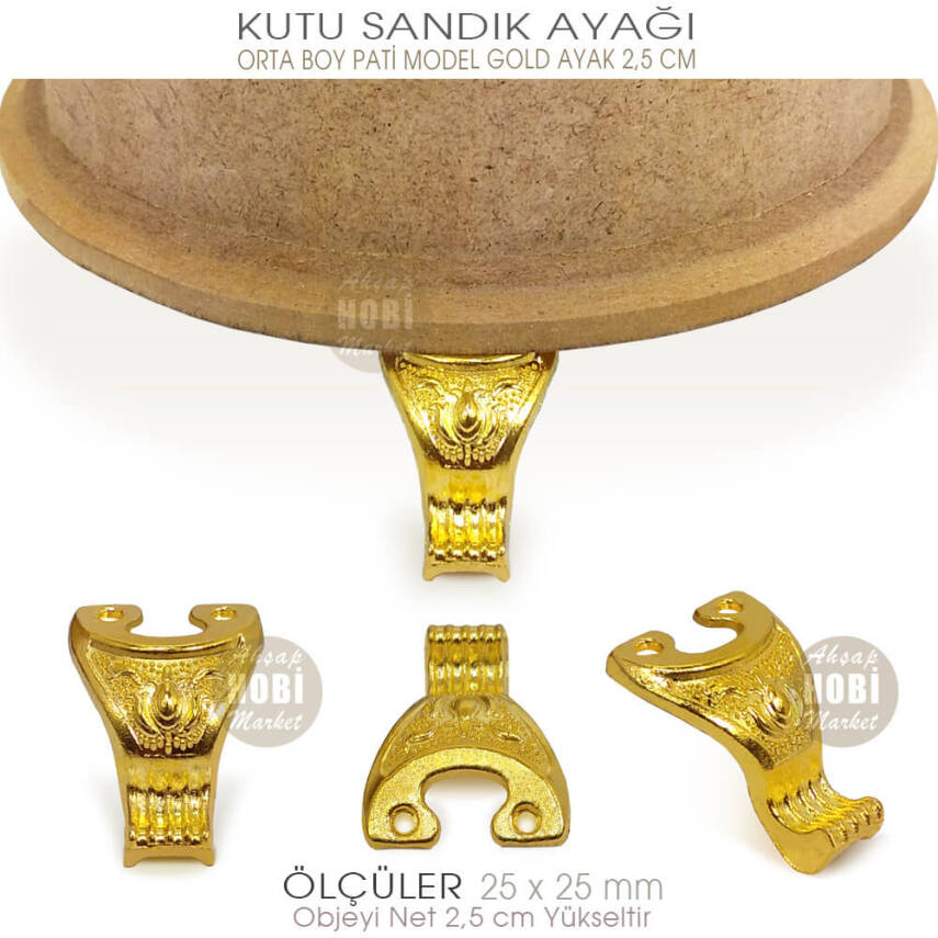 Metal Kutu Ayağı Pati Model (25x25 mm) Parlak Gold - 4