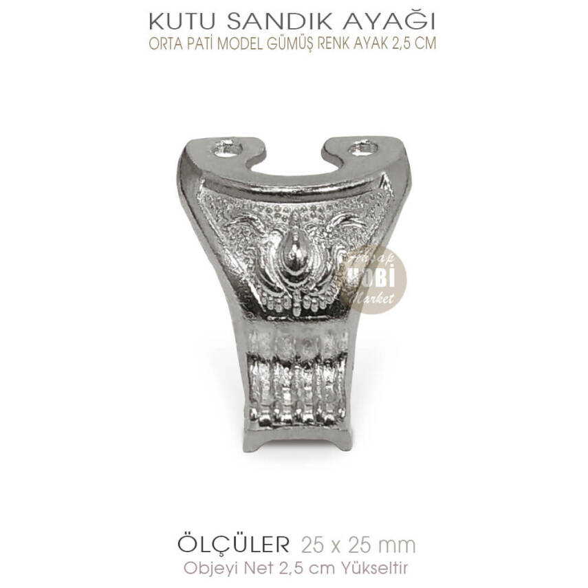 Metal Kutu Ayağı Pati Model (25x25 mm) Parlak Gümüş - 1