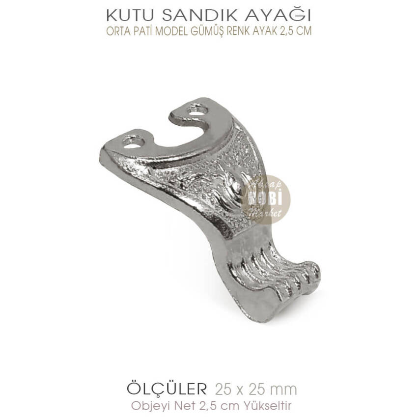 Metal Kutu Ayağı Pati Model (25x25 mm) Parlak Gümüş - 3